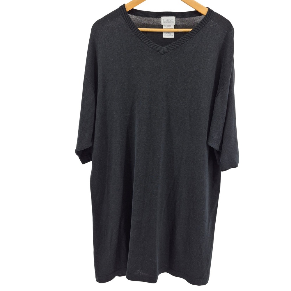 KingSize Mens 2XL Tall Black‎ V-Neck Short Sleeve Spunsilk Cotton Blend Shirt